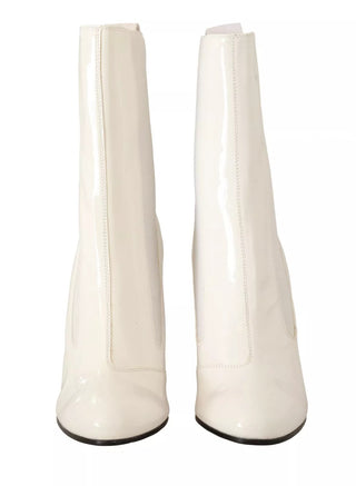 Stiefeletten aus weißem Leder mit rotem Logo-Absatz