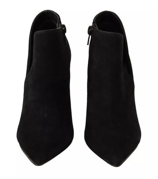 Black Suede Leather Stiletto Heels Boots Shoes
