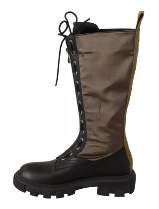 Schwarz Grüne Hohe Kampfstiefel zum Schnüren Militärschuhe