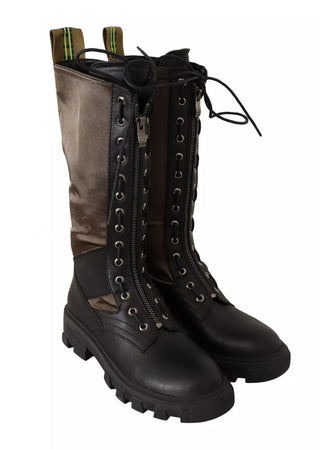 Schwarz Grüne Hohe Kampfstiefel zum Schnüren Militärschuhe