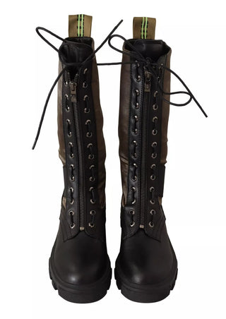 Schwarz Grüne Hohe Kampfstiefel zum Schnüren Militärschuhe