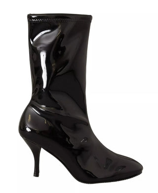 Schwarze Lackleder High Heels Stiefel Schuhe