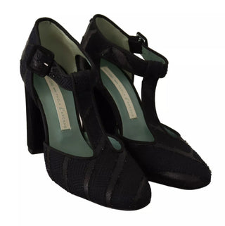 Schwarze Wildleder-Blockabsatzsandalen