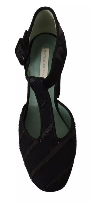 Schwarze Wildleder-Blockabsatzsandalen