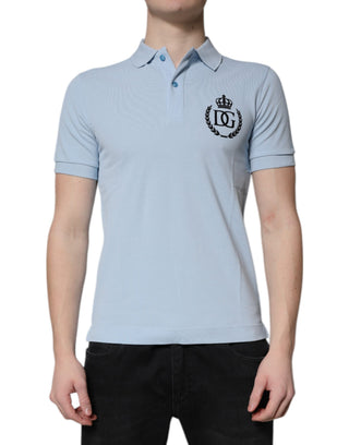 Himmelblaues Polo-T-Shirt aus Baumwolle mit Kentkragen