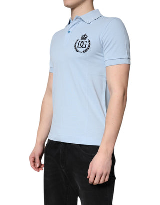 Himmelblaues Polo-T-Shirt aus Baumwolle mit Kentkragen