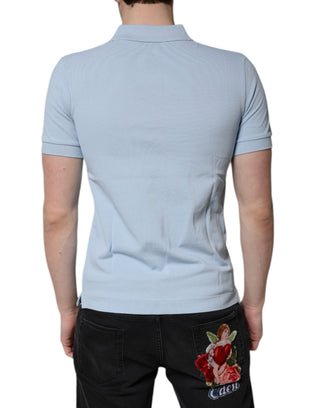 Himmelblaues Polo-T-Shirt aus Baumwolle mit Kentkragen