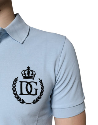 Himmelblaues Polo-T-Shirt aus Baumwolle mit Kentkragen
