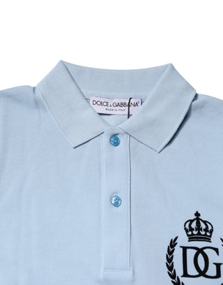 Himmelblaues Polo-T-Shirt aus Baumwolle mit Kentkragen