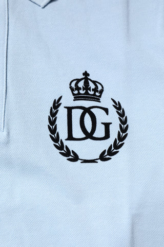 Himmelblaues Polo-T-Shirt aus Baumwolle mit Kentkragen