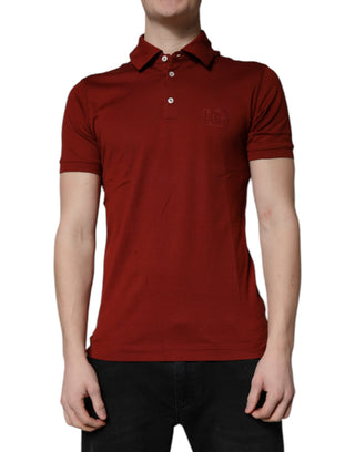 Rotes Baumwoll-Herren-Polo-T-Shirt mit DG-Logo und Kragen