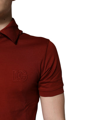 Rotes Baumwoll-Herren-Polo-T-Shirt mit DG-Logo und Kragen