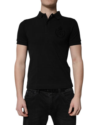 Schwarzes Baumwoll-Polo-T-Shirt mit DG-Logo und Kragen