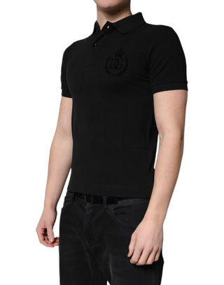 Schwarzes Baumwoll-Polo-T-Shirt mit DG-Logo und Kragen