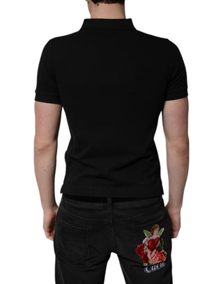 Schwarzes Baumwoll-Polo-T-Shirt mit DG-Logo und Kragen