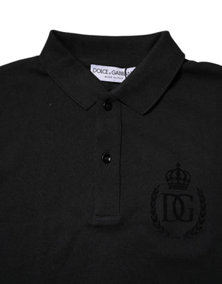 Schwarzes Baumwoll-Polo-T-Shirt mit DG-Logo und Kragen