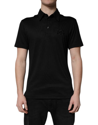Schwarzes Polyester-Polo-T-Shirt mit DG-Logo und Kragen