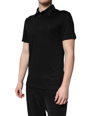 Schwarzes Polyester-Polo-T-Shirt mit DG-Logo und Kragen