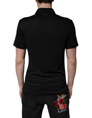 Schwarzes Polyester-Polo-T-Shirt mit DG-Logo und Kragen