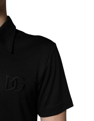 Schwarzes Polyester-Polo-T-Shirt mit DG-Logo und Kragen