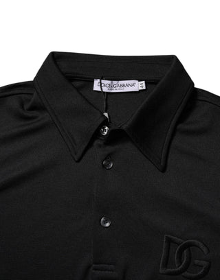 Schwarzes Polyester-Polo-T-Shirt mit DG-Logo und Kragen