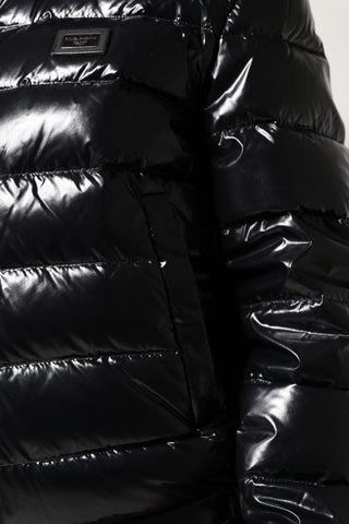 Black Logo Plaque Full Zip Puffer Jacket