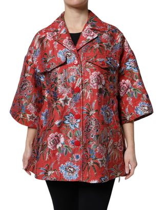 Abrigo con Botones y Jacquard Floral Rojo