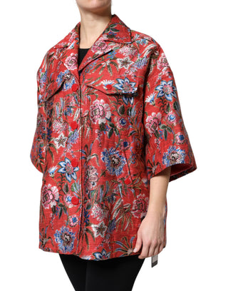 Abrigo con Botones y Jacquard Floral Rojo