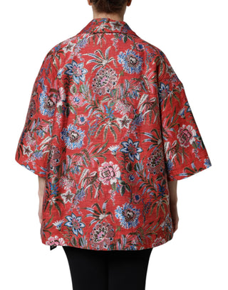 Abrigo con Botones y Jacquard Floral Rojo