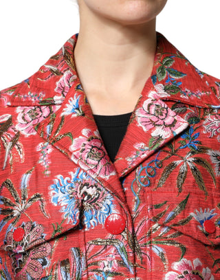 Abrigo con Botones y Jacquard Floral Rojo