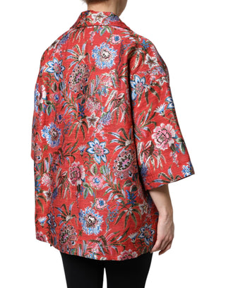 Abrigo con Botones y Jacquard Floral Rojo