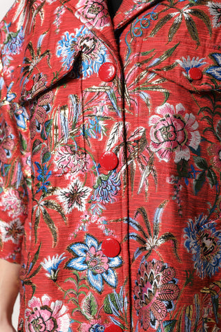 Abrigo con Botones y Jacquard Floral Rojo
