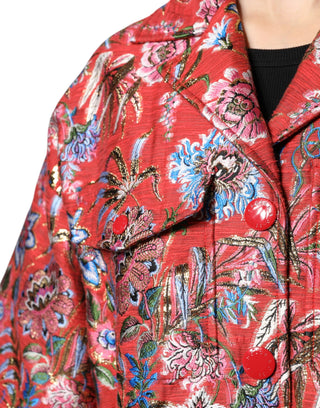 Abrigo con Botones y Jacquard Floral Rojo