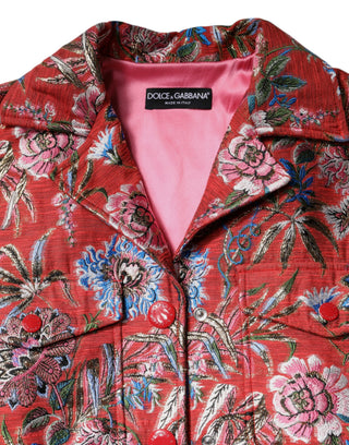Roter floraler Jacquard-Mantel mit Knöpfen
