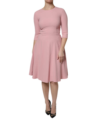 Vestido Rosa de Viscosa con Manga 3/4 y Falda Acampanada en Línea A