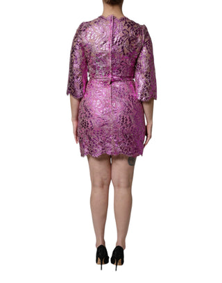 Vestido mini ajustado floral metálico fucsia
