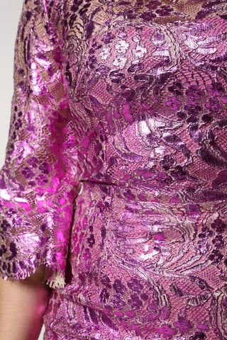 Vestido mini ajustado floral metálico fucsia