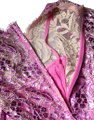 Vestido mini ajustado floral metálico fucsia