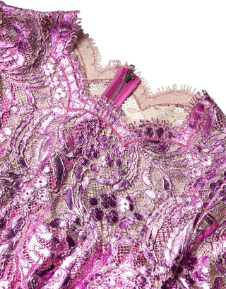 Vestido mini ajustado floral metálico fucsia