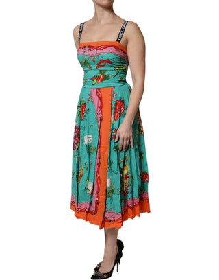 Mehrfarbig bedrucktes ärmelloses Seiden-Midikleid