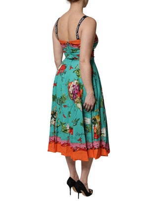 Mehrfarbig bedrucktes ärmelloses Seiden-Midikleid