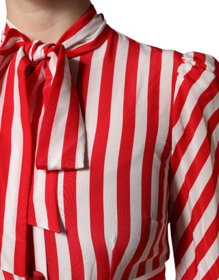 Weiß Rot Gestreiftes Langärmeliges Midikleid
