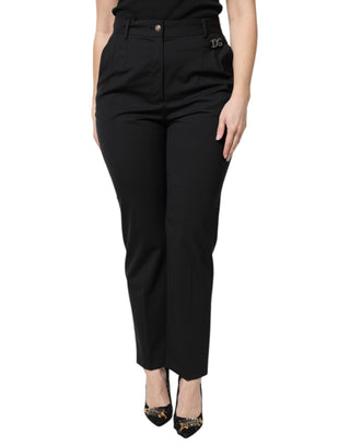 Schwarze High-Waist-Hose aus Polyester