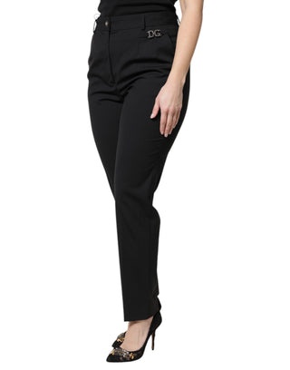 Schwarze High-Waist-Hose aus Polyester