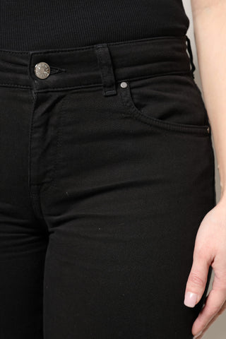 Jeans Ajustados de Mezclilla de Algodón Negro de Cintura Alta