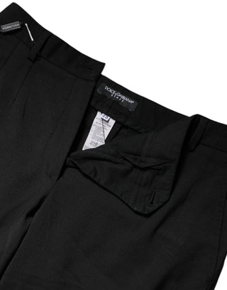 Black Polyester High Waist Slim Pants