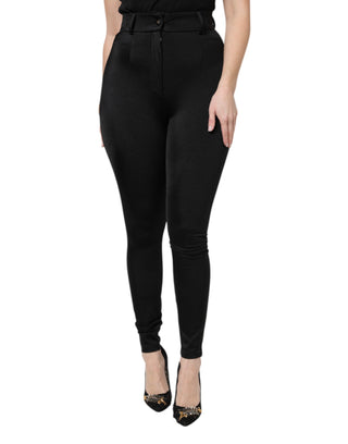 Schwarze Nylon-Hose mit hohem Bund und schmaler Passform