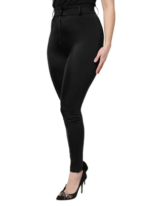 Schwarze Nylon-Hose mit hohem Bund und schmaler Passform