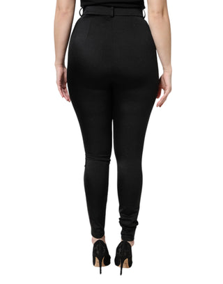 Schwarze Nylon-Hose mit hohem Bund und schmaler Passform