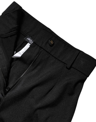 Schwarze Nylon-Hose mit hohem Bund und schmaler Passform